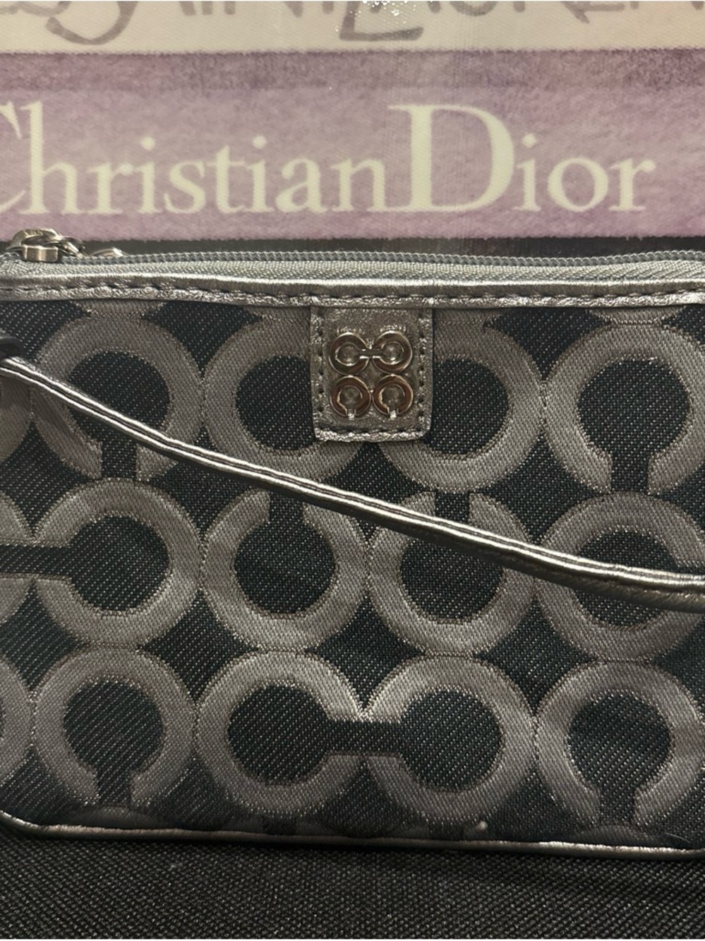 Coach Silver and Gunmetal Signature Wristlet